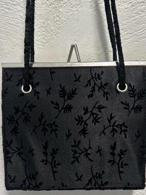 Vintage Elegant Black Floral Evening Bag with Rope Strap